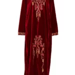 Ruby Velour Arabian Thobe with Gold Floral Embroidery th825