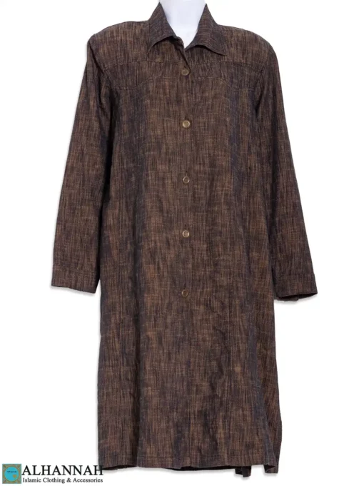 Streaked Patterned Button-Up Tunic with Pants in Brown st655 (2)
