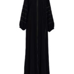 Black Abaya with Green Checkered Accent ab938