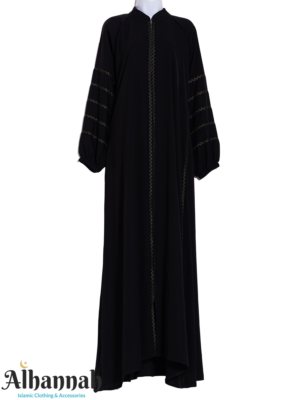 Black Abaya with Green Checkered Accent ab938