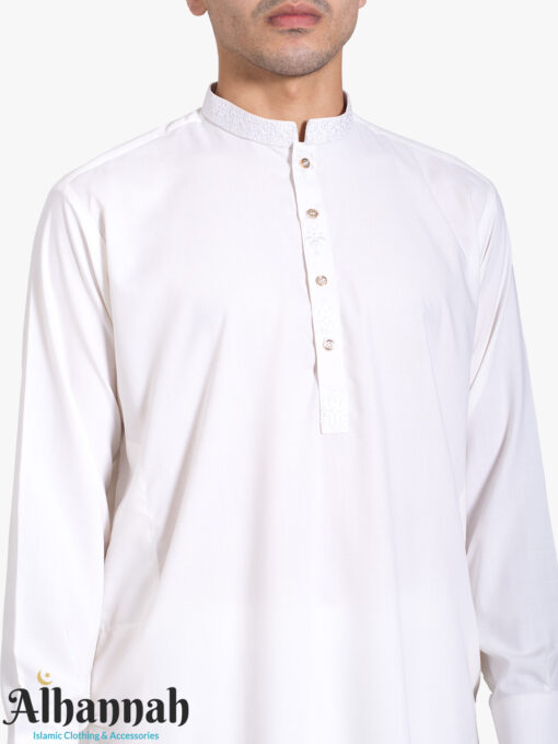 Men’s Tonal Embroidered Shalwar Kameez – White me986 (2)