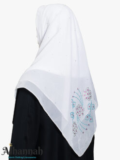 Lightweight White Rhinestone Daisy Square Hijab hi2769