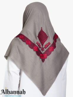 Charcoal Yemeni Shemagh with Red Embroidery me1000