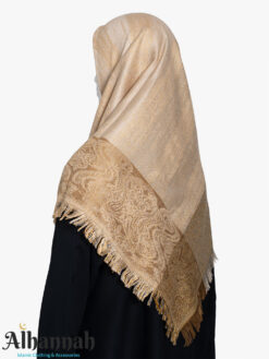 Golden Beige Classic Motif Fringe Square Hijab hi2796