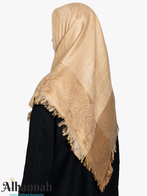 Sandy Beige Classic Motif Fringe Square Hijab hi2793