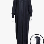 1 Piece Black Prayer Outfit with Attached Shayla Hijab ps676
