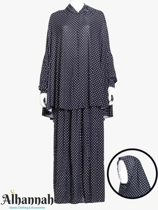 2 Piece Prayer Outfit in Black Polka Dot Print ps672