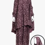2 Piece Prayer Outfit in Burgundy Floral Burst Print ps669