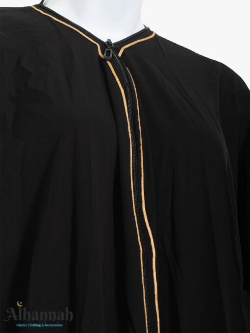 Black-Abaya-with-Golden-Striped-Accent-ab940-closeup