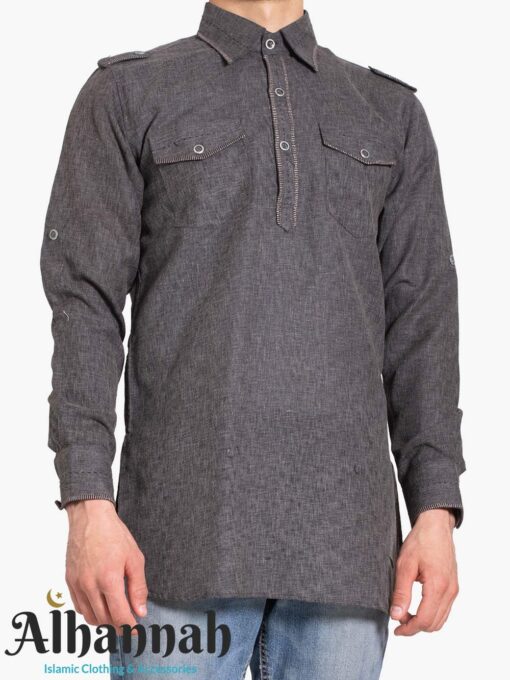 Charcoal Kurta with Front Pockets me1010