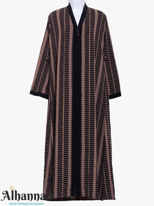 Girls Abaya with Black and Brown Stripes ch595