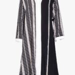 Girls Abaya with Black and White Stripes and Crystal Trim ch597