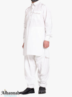 Off-White Salwar Kameez with Front Pockets and Tan Accents me1023