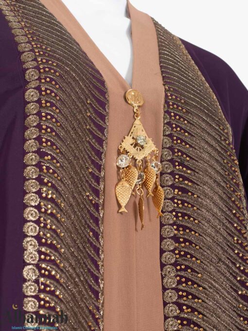 Purple-Abaya-with-Golden-Beadwork-and-Pendant-closeup-ab948