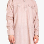 Striped Beige Kurta with Front Pockets ME1037