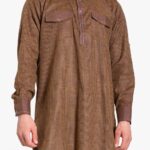 Striped Brown Kurta with Front Pockets me1009