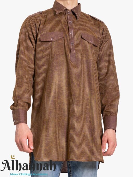 Striped Brown Kurta with Front Pockets me1009