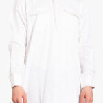 Striped White Kurta with Front Pockets me1013