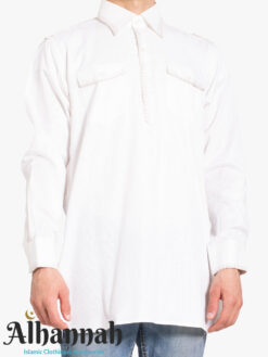 Striped White Kurta with Front Pockets me1013
