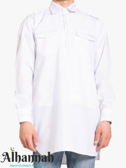 White Kurta with Front Pockets me1008