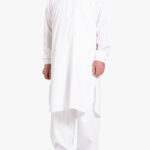 White Salwar Kameez with Front Pocket and Shirt Collar me1028