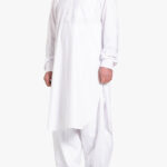 White Salwar Kameez with Front Pocket and Traditional Collar me1022