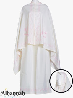 2 Piece Prayer Outfit in White with Pink Embroidery ps693-2