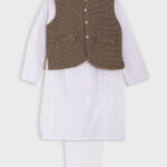 Boys White Salwar Kameez with Checked Vest ch609