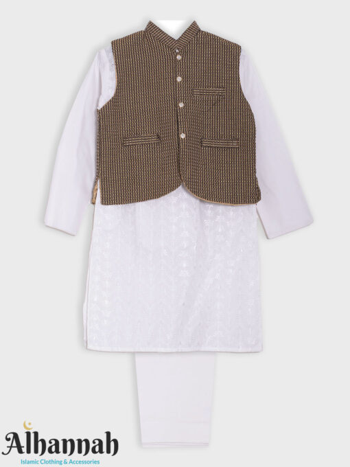 Boys White Salwar Kameez with Checked Vest ch609