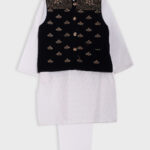 Boys White Salwar Kameez with Intricately Embroidered Vest ch612