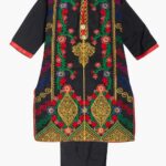 Girls Black Salwar Kameez with Red Floral Embroidery ch628