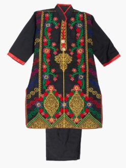 Girls Black Salwar Kameez with Red Floral Embroidery ch628
