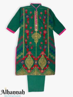 Girls Green Salwar Kameez with Red Floral Embroidery ch614