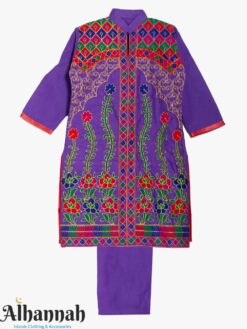 Girls Purple Salwar Kameez with Geometric & Floral Embroidery ch626