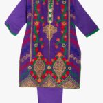 Girls Purple Salwar Kameez with Red Floral Embroidery ch619