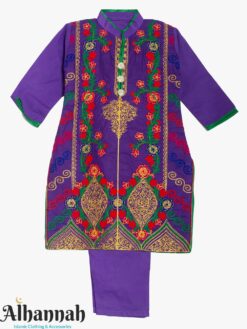 Girls Purple Salwar Kameez with Red Floral Embroidery ch619
