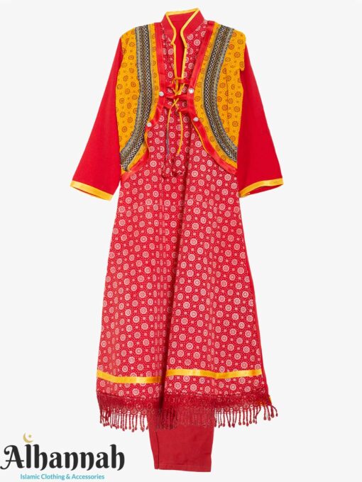 Girls-Red-Salwar-Kameez-with-Lace-Up-Front-ch621