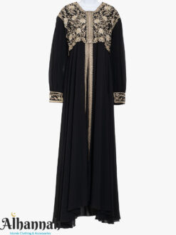 Black Abaya with Golden Baroque Embroidery and Beaded Accents ab957