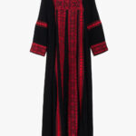Black Thobe with Detailed Red Geometric Embroidery th832