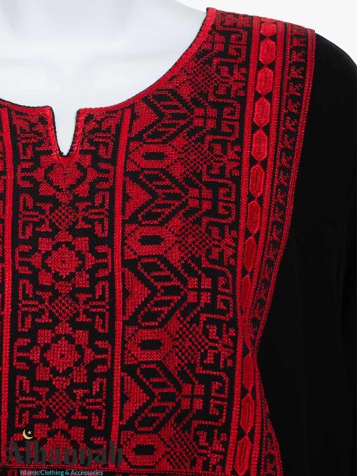 Black Thobe with Detailed Red Geometric Embroidery th832 (2)