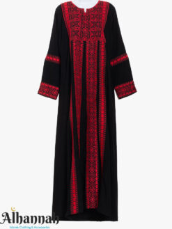 Black Thobe with Detailed Red Geometric Embroidery th832