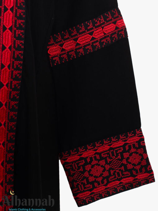 Black Thobe with Detailed Red Geometric Embroidery th832 (3)