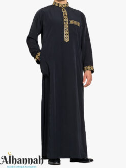 Black Thobe with Golden Embroidery me1094