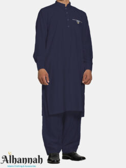 Men’s Pakistani Style Salwar Kameez – Navy with Pocket Trim me1106