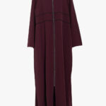 Modern Zip-Front Paneled Abaya with Piping Detail in Maroon ab950