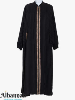 Striped Black Abaya with Rose Pink Embroidery ab953